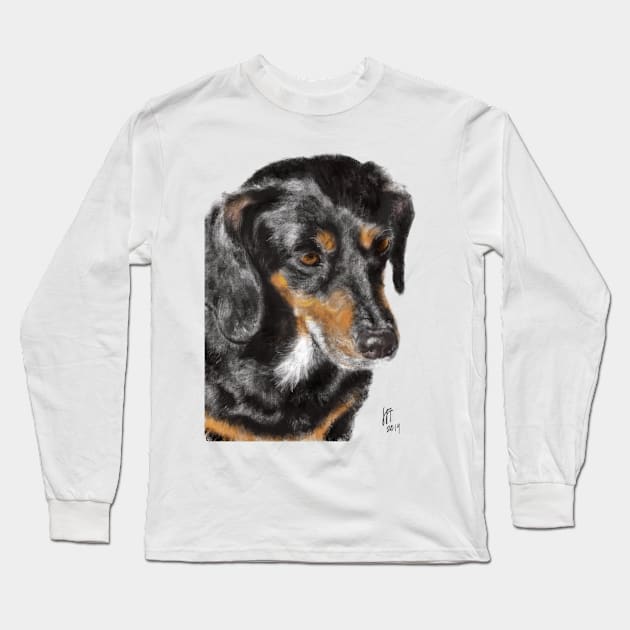 A Very Serious Furry Dachshund Long Sleeve T-Shirt by LITDigitalArt